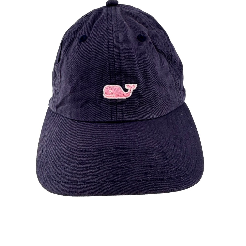 Vineyard Vines Navy Blue Cap Hat Pink Whale Logo Adjustable Fit Preppy cotton